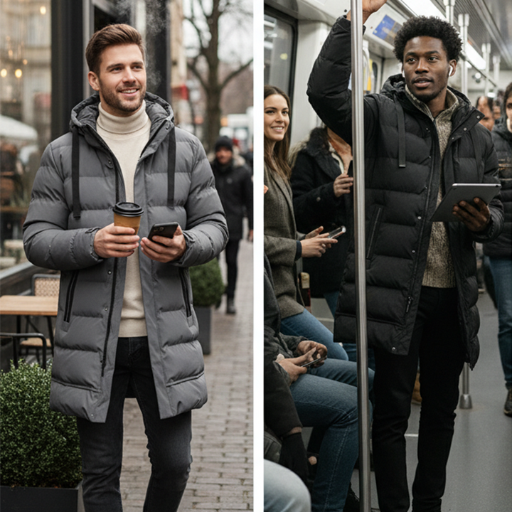 Leon™ | Lange Herren-Steppjacke mit Kapuze