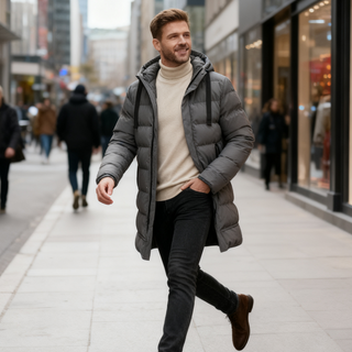 Leon™ | Lange Herren-Steppjacke mit Kapuze