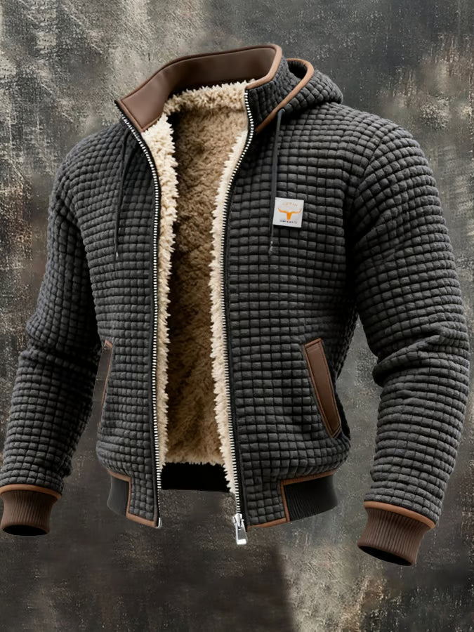Bastian Retro-Waffeljacke Grau offen