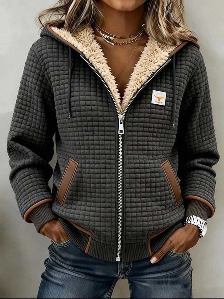 Sandra | Sherpa-Futter Gequiltete Zip-Up Kapuzenjacke