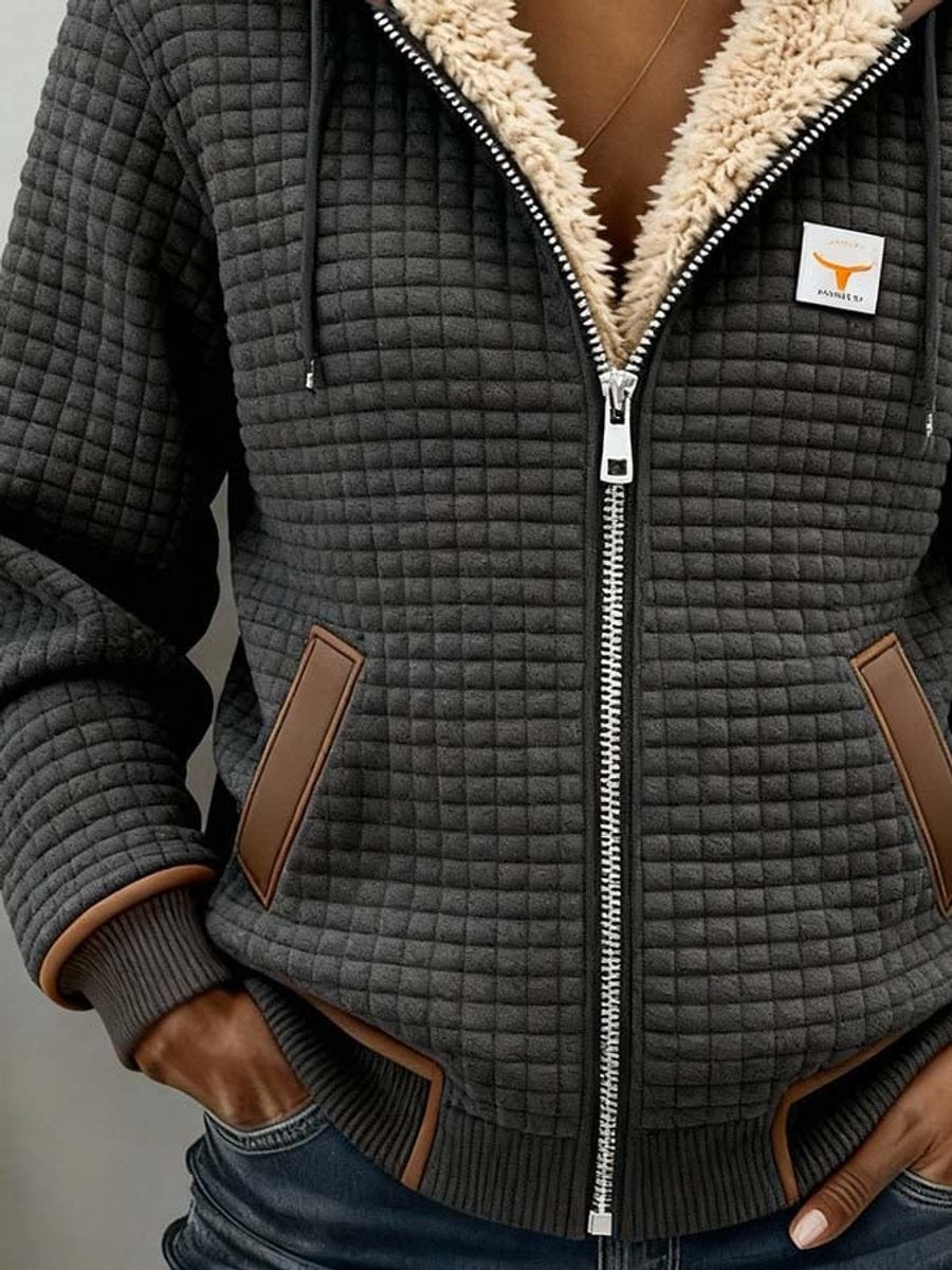 Sandra | Sherpa-Futter Gequiltete Zip-Up Kapuzenjacke
